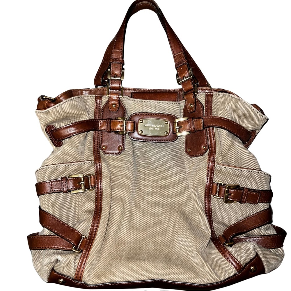 MICHAEL Michael Kors Tan and Brown Gansevoort Shoulder Satchel Bag